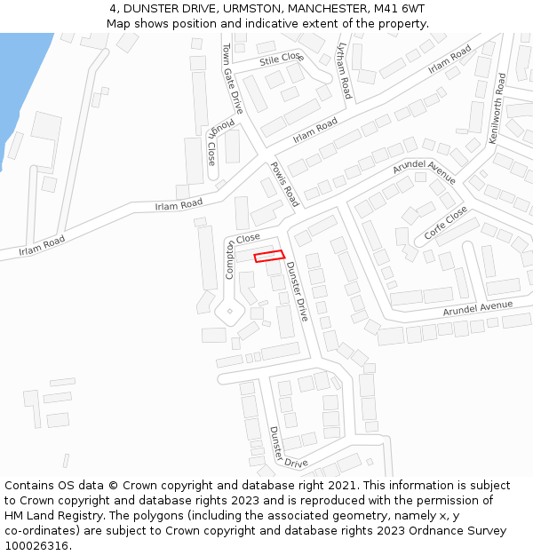 4, DUNSTER DRIVE, URMSTON, MANCHESTER, M41 6WT: Location map and indicative extent of plot