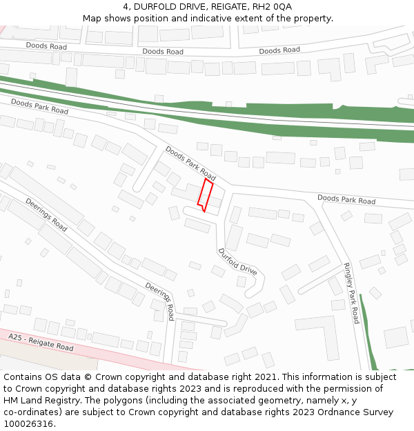4, DURFOLD DRIVE, REIGATE, RH2 0QA: Location map and indicative extent of plot