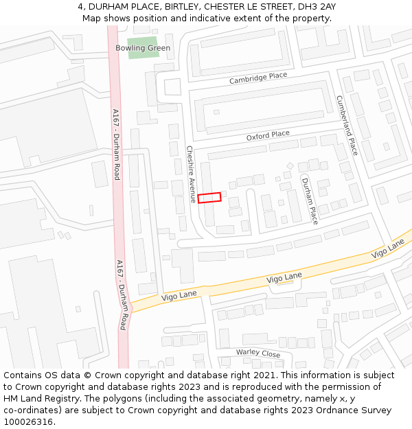 4, DURHAM PLACE, BIRTLEY, CHESTER LE STREET, DH3 2AY: Location map and indicative extent of plot