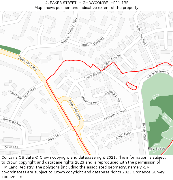 4, EAKER STREET, HIGH WYCOMBE, HP11 1BF: Location map and indicative extent of plot