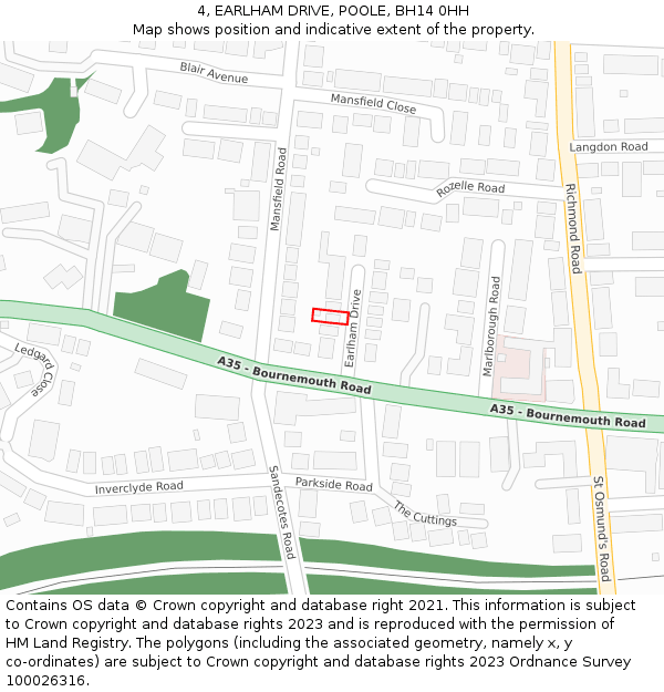 4, EARLHAM DRIVE, POOLE, BH14 0HH: Location map and indicative extent of plot
