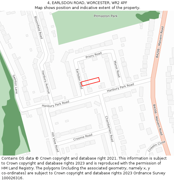 4, EARLSDON ROAD, WORCESTER, WR2 4PF: Location map and indicative extent of plot