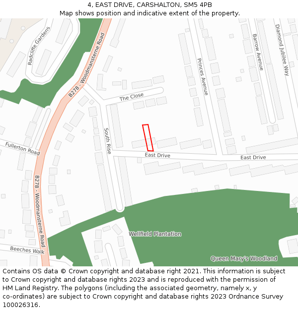 4, EAST DRIVE, CARSHALTON, SM5 4PB: Location map and indicative extent of plot