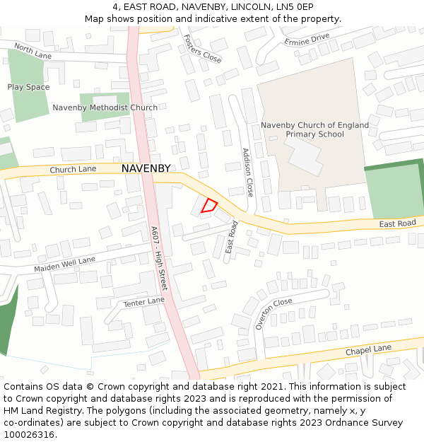 4, EAST ROAD, NAVENBY, LINCOLN, LN5 0EP: Location map and indicative extent of plot