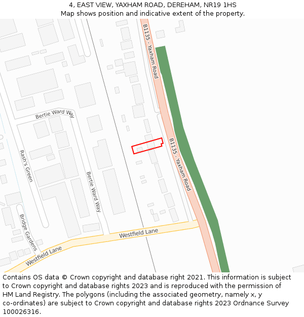 4, EAST VIEW, YAXHAM ROAD, DEREHAM, NR19 1HS: Location map and indicative extent of plot