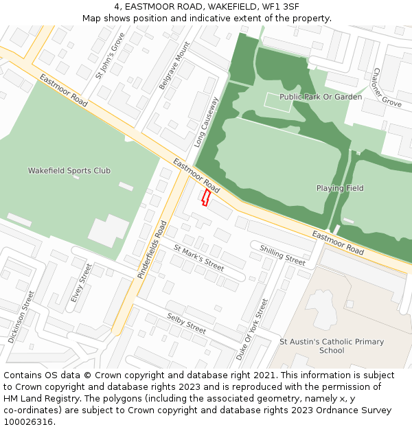 4, EASTMOOR ROAD, WAKEFIELD, WF1 3SF: Location map and indicative extent of plot