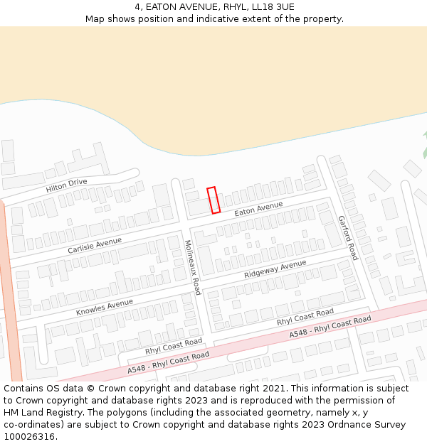 4, EATON AVENUE, RHYL, LL18 3UE: Location map and indicative extent of plot