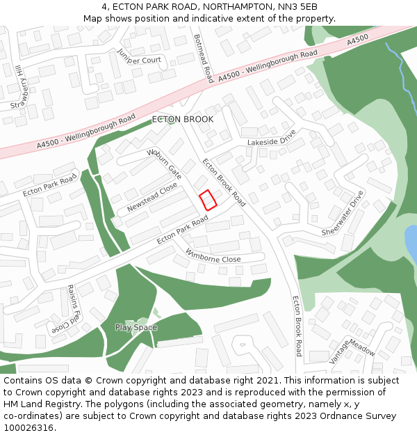 4, ECTON PARK ROAD, NORTHAMPTON, NN3 5EB: Location map and indicative extent of plot