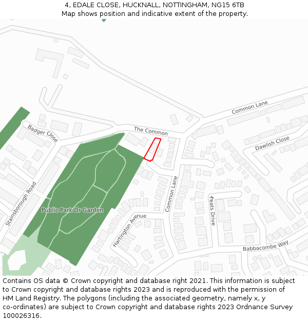 4, EDALE CLOSE, HUCKNALL, NOTTINGHAM, NG15 6TB: Location map and indicative extent of plot