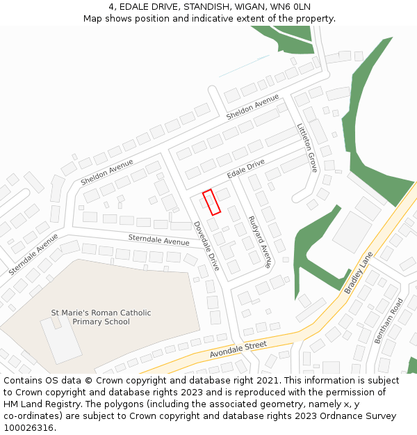 4, EDALE DRIVE, STANDISH, WIGAN, WN6 0LN: Location map and indicative extent of plot