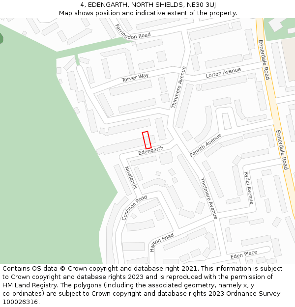 4, EDENGARTH, NORTH SHIELDS, NE30 3UJ: Location map and indicative extent of plot