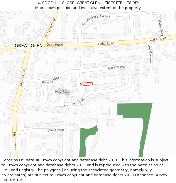 4, EDGEHILL CLOSE, GREAT GLEN, LEICESTER, LE8 9FY: Location map and indicative extent of plot