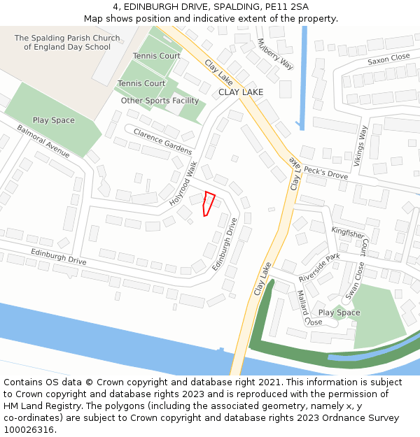 4, EDINBURGH DRIVE, SPALDING, PE11 2SA: Location map and indicative extent of plot