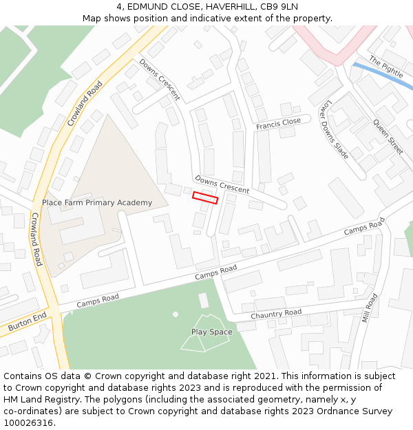 4, EDMUND CLOSE, HAVERHILL, CB9 9LN: Location map and indicative extent of plot