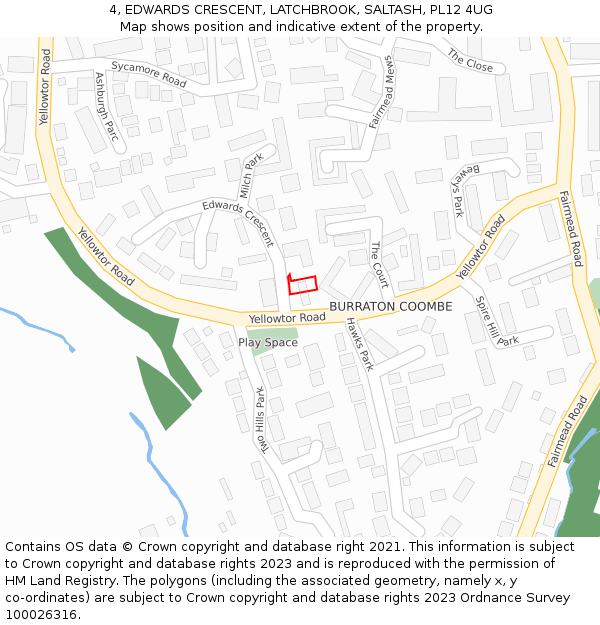 4, EDWARDS CRESCENT, LATCHBROOK, SALTASH, PL12 4UG: Location map and indicative extent of plot