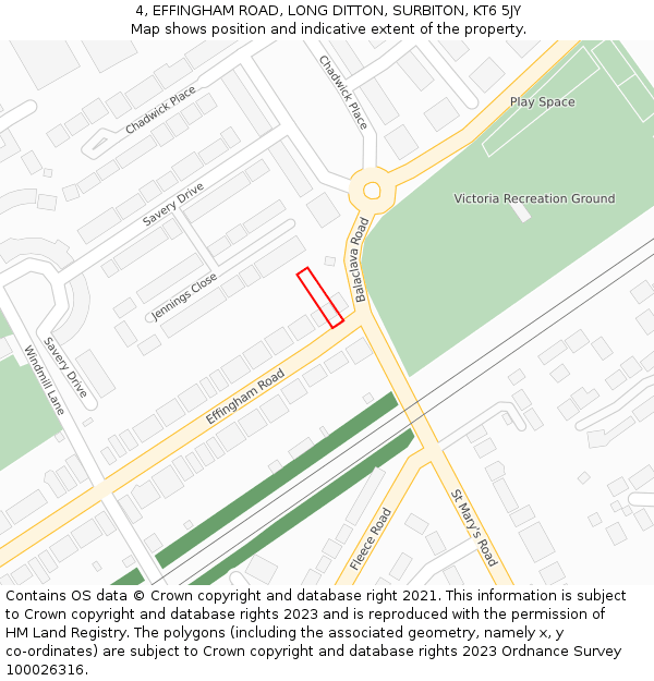 4, EFFINGHAM ROAD, LONG DITTON, SURBITON, KT6 5JY: Location map and indicative extent of plot