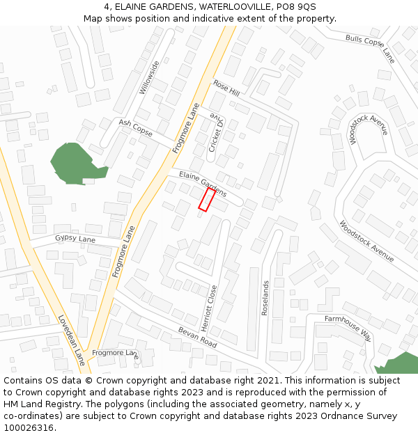 4, ELAINE GARDENS, WATERLOOVILLE, PO8 9QS: Location map and indicative extent of plot