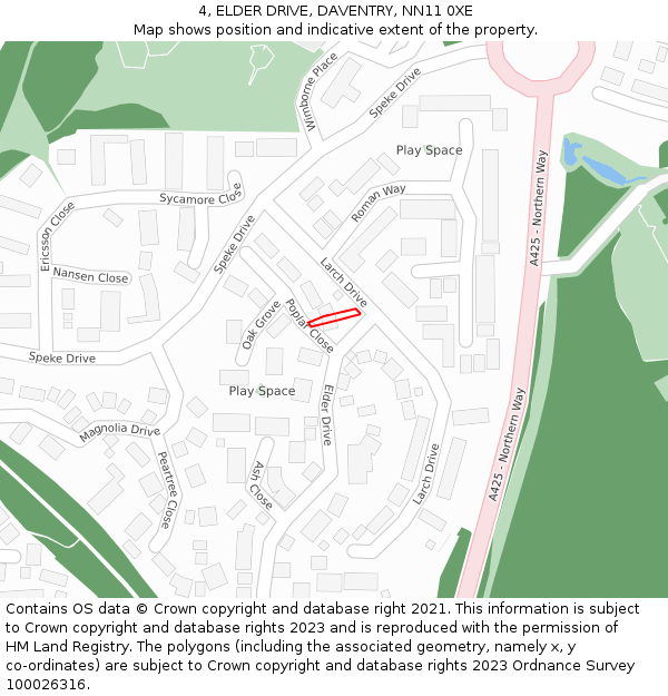 4, ELDER DRIVE, DAVENTRY, NN11 0XE: Location map and indicative extent of plot