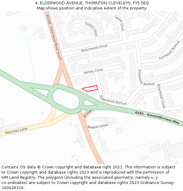4, ELDERWOOD AVENUE, THORNTON-CLEVELEYS, FY5 5EQ: Location map and indicative extent of plot