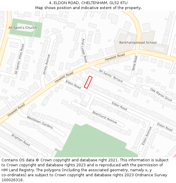 4, ELDON ROAD, CHELTENHAM, GL52 6TU: Location map and indicative extent of plot