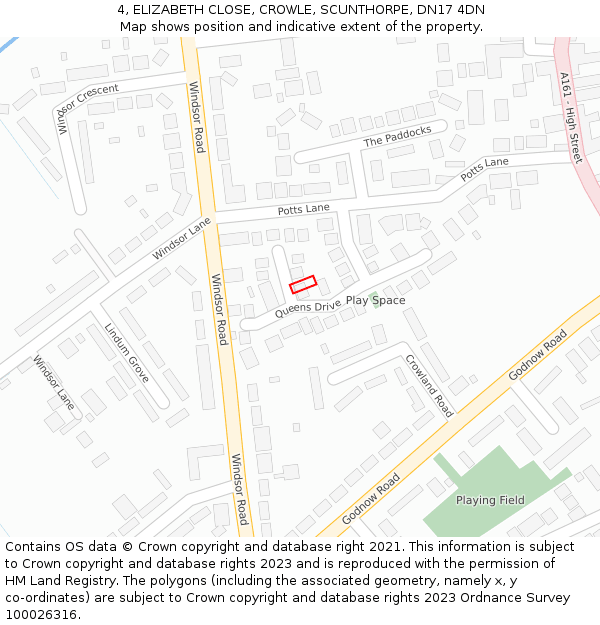 4, ELIZABETH CLOSE, CROWLE, SCUNTHORPE, DN17 4DN: Location map and indicative extent of plot