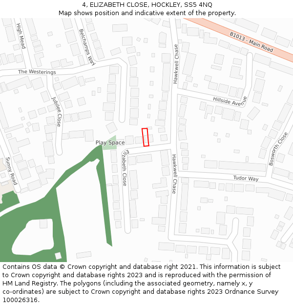 4, ELIZABETH CLOSE, HOCKLEY, SS5 4NQ: Location map and indicative extent of plot