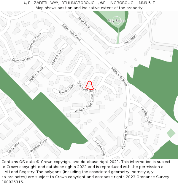 4, ELIZABETH WAY, IRTHLINGBOROUGH, WELLINGBOROUGH, NN9 5LE: Location map and indicative extent of plot