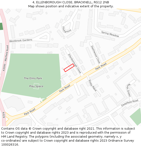 4, ELLENBOROUGH CLOSE, BRACKNELL, RG12 2NB: Location map and indicative extent of plot