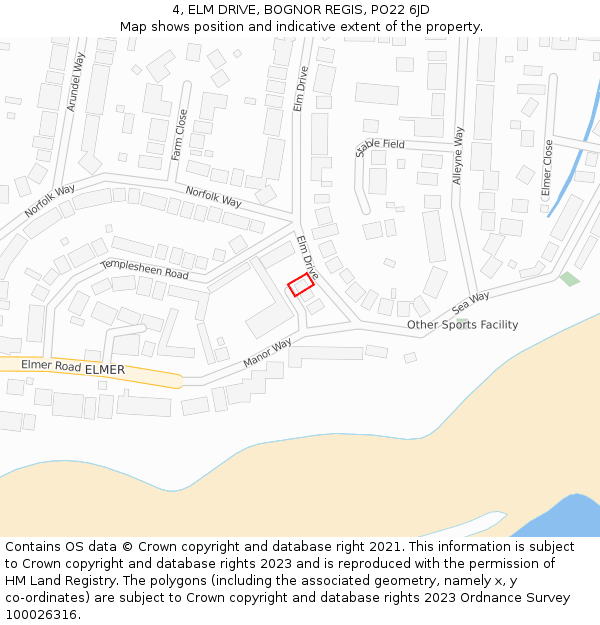 4, ELM DRIVE, BOGNOR REGIS, PO22 6JD: Location map and indicative extent of plot