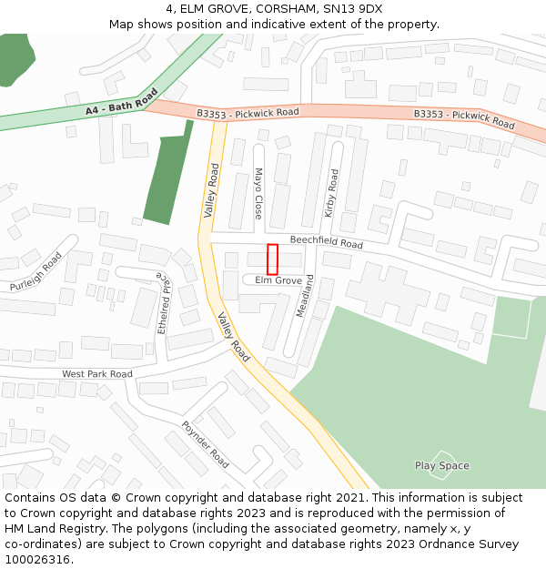 4, ELM GROVE, CORSHAM, SN13 9DX: Location map and indicative extent of plot