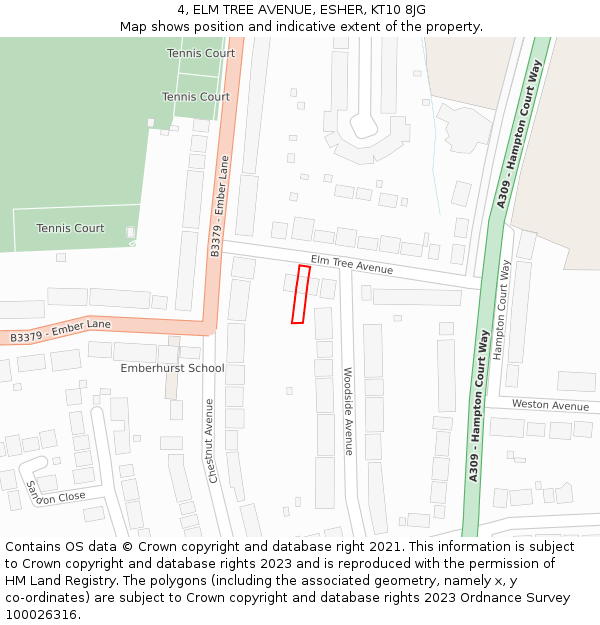 4, ELM TREE AVENUE, ESHER, KT10 8JG: Location map and indicative extent of plot