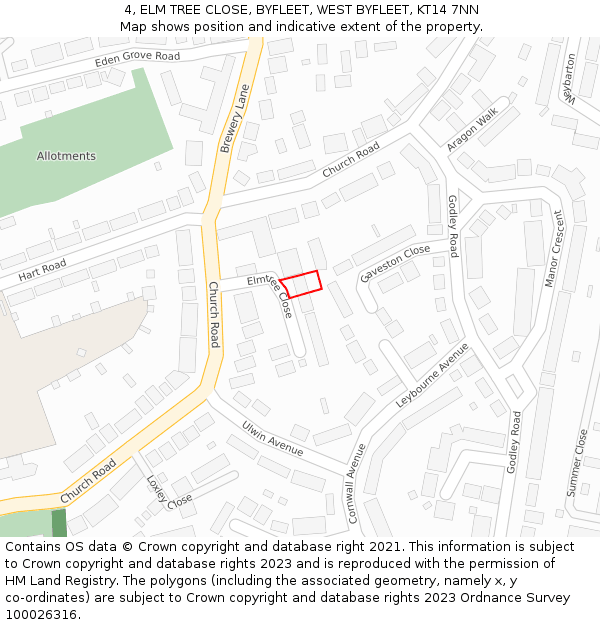 4, ELM TREE CLOSE, BYFLEET, WEST BYFLEET, KT14 7NN: Location map and indicative extent of plot