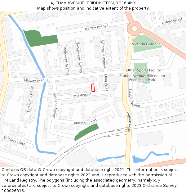 4, ELMA AVENUE, BRIDLINGTON, YO16 4NX: Location map and indicative extent of plot