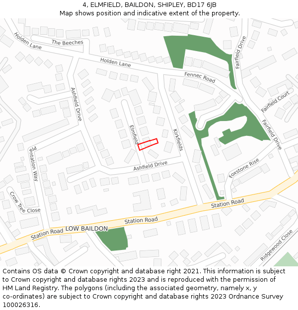 4, ELMFIELD, BAILDON, SHIPLEY, BD17 6JB: Location map and indicative extent of plot