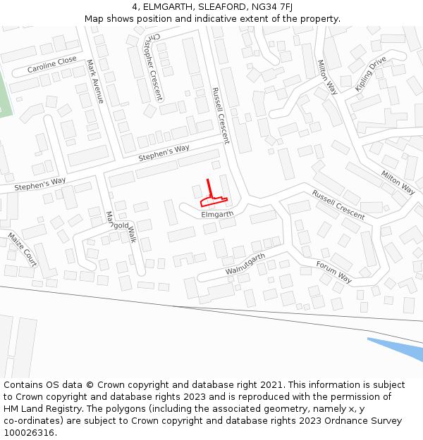 4, ELMGARTH, SLEAFORD, NG34 7FJ: Location map and indicative extent of plot