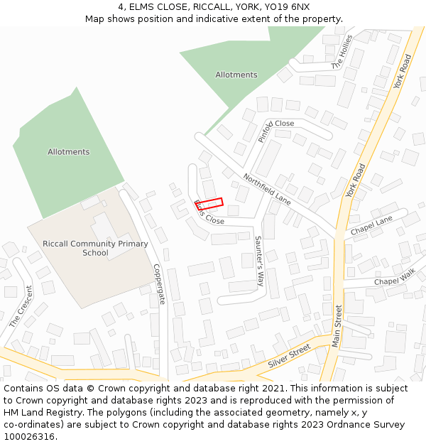 4, ELMS CLOSE, RICCALL, YORK, YO19 6NX: Location map and indicative extent of plot