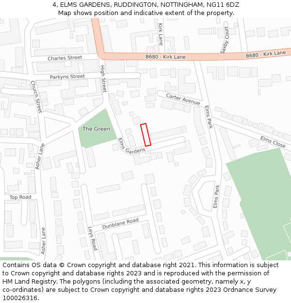 4, ELMS GARDENS, RUDDINGTON, NOTTINGHAM, NG11 6DZ: Location map and indicative extent of plot