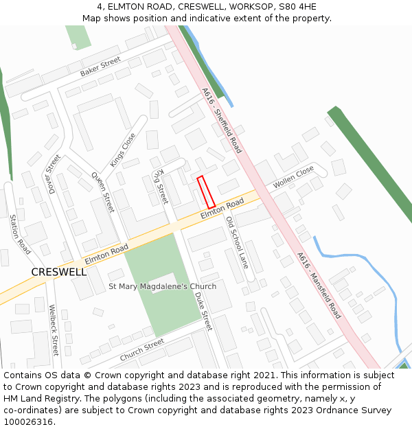 4, ELMTON ROAD, CRESWELL, WORKSOP, S80 4HE: Location map and indicative extent of plot