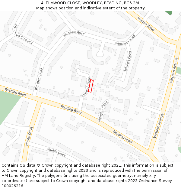 4, ELMWOOD CLOSE, WOODLEY, READING, RG5 3AL: Location map and indicative extent of plot