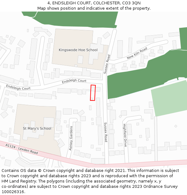 4, ENDSLEIGH COURT, COLCHESTER, CO3 3QN: Location map and indicative extent of plot