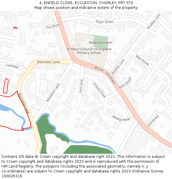 4, ENFIELD CLOSE, ECCLESTON, CHORLEY, PR7 5TS: Location map and indicative extent of plot