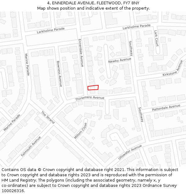 4, ENNERDALE AVENUE, FLEETWOOD, FY7 8NY: Location map and indicative extent of plot