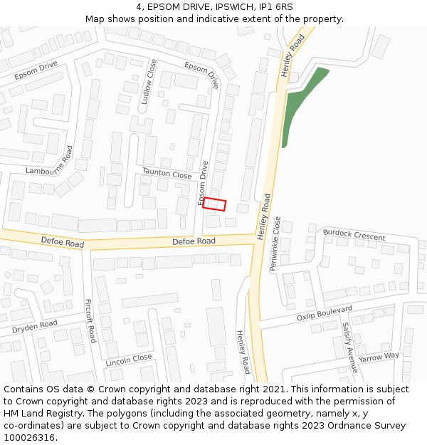 4, EPSOM DRIVE, IPSWICH, IP1 6RS: Location map and indicative extent of plot
