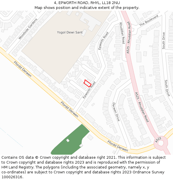 4, EPWORTH ROAD, RHYL, LL18 2NU: Location map and indicative extent of plot