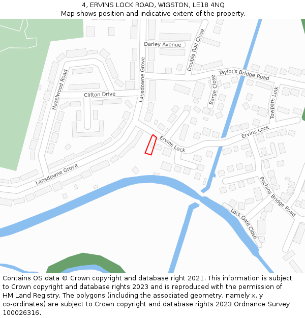 4, ERVINS LOCK ROAD, WIGSTON, LE18 4NQ: Location map and indicative extent of plot