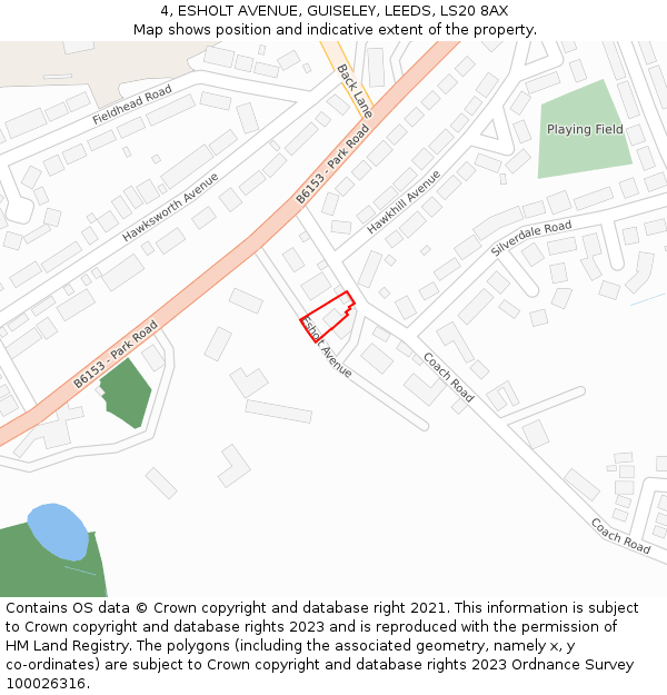 4, ESHOLT AVENUE, GUISELEY, LEEDS, LS20 8AX: Location map and indicative extent of plot