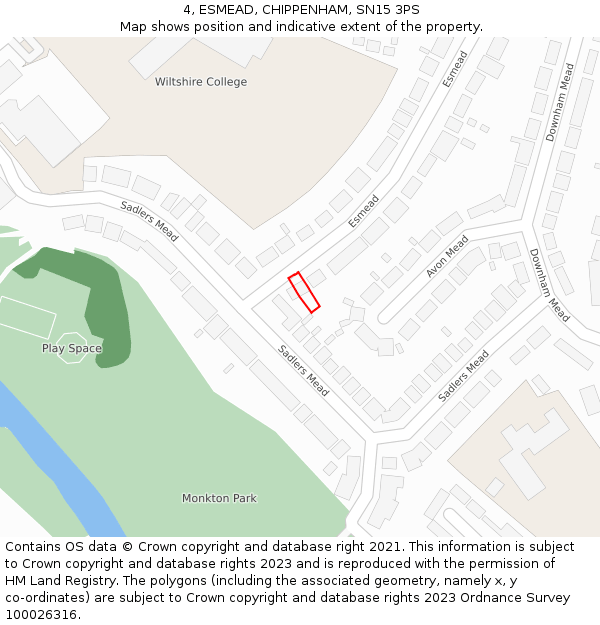 4, ESMEAD, CHIPPENHAM, SN15 3PS: Location map and indicative extent of plot