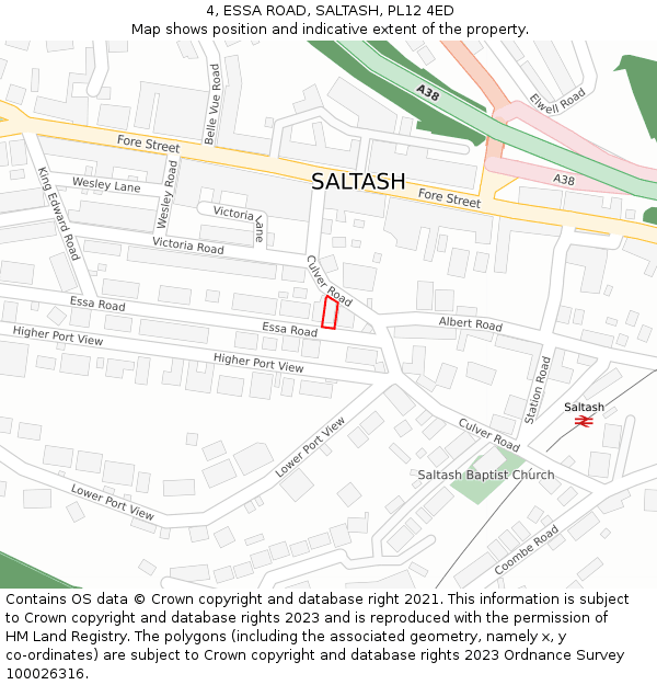 4, ESSA ROAD, SALTASH, PL12 4ED: Location map and indicative extent of plot