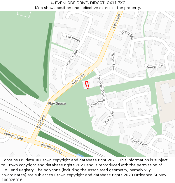 4, EVENLODE DRIVE, DIDCOT, OX11 7XG: Location map and indicative extent of plot