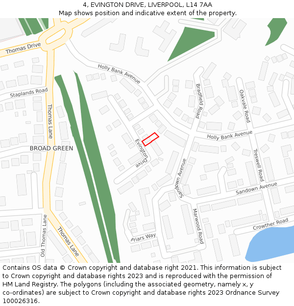 4, EVINGTON DRIVE, LIVERPOOL, L14 7AA: Location map and indicative extent of plot